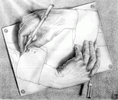 «Рисующие руки»  одна из наиболее известных работ Эшера.
Фото Анны Школьной